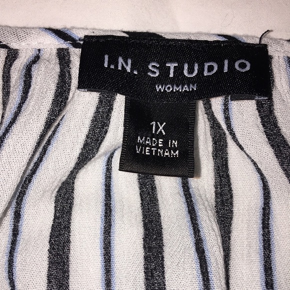 I.N. Studio Woman Boho Vertical Stripes Balloon Sleeves 3/4 1X - Picture 4 of 8